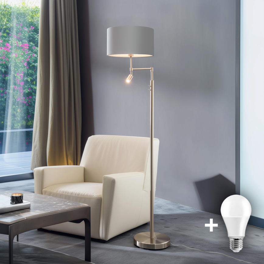 Eglo - Podna LED lampa TUNJA 1xE27/60W/230V + LED/2,1W pr. 38 cm krom/sivo