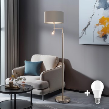 Eglo - Podna LED lampa TUNJA 1xE27/60W/230V + LED/2,1W pr. 38 cm krom/taupe