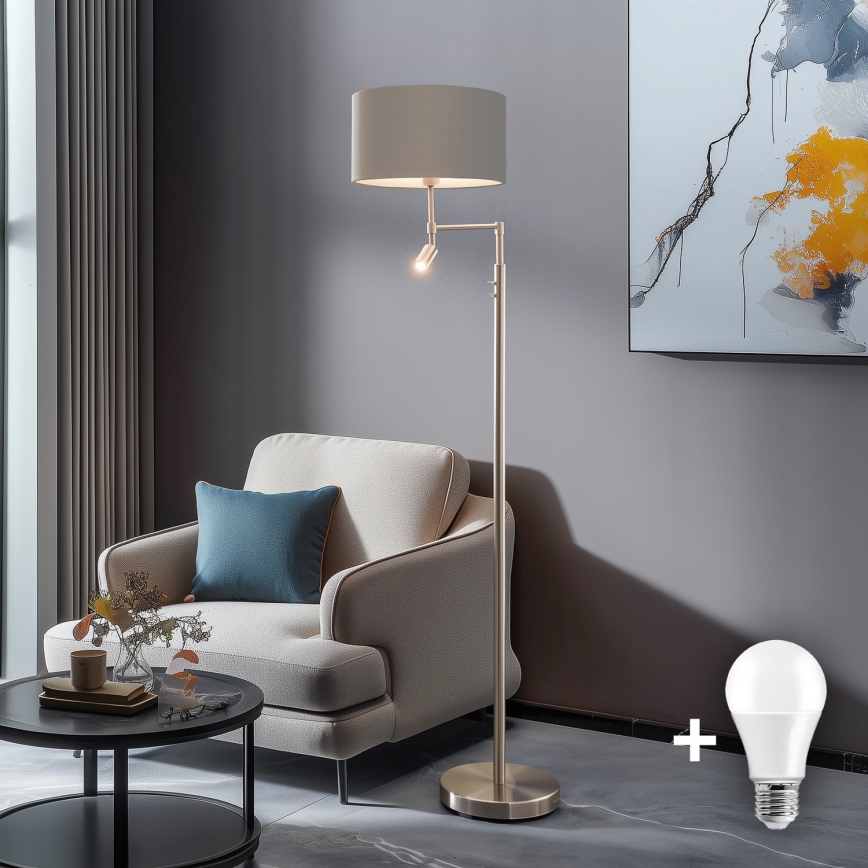 Eglo - Podna LED lampa TUNJA 1xE27/60W/230V + LED/2,1W pr. 38 cm krom/taupe
