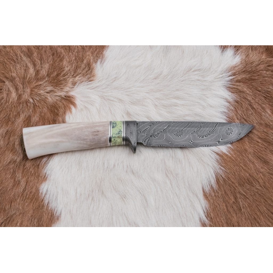 Ekskluzivni damask nož 13 cm serpentinit/rog irvasa