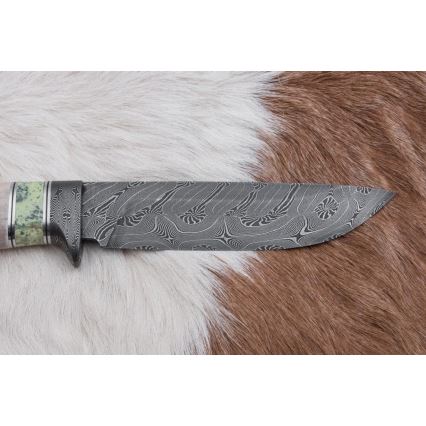 Ekskluzivni damask nož 13 cm serpentinit/rog irvasa