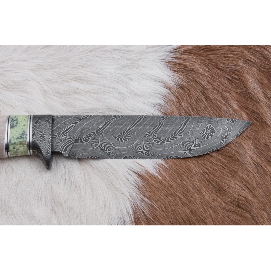 Ekskluzivni damask nož 13 cm serpentinit/rog irvasa