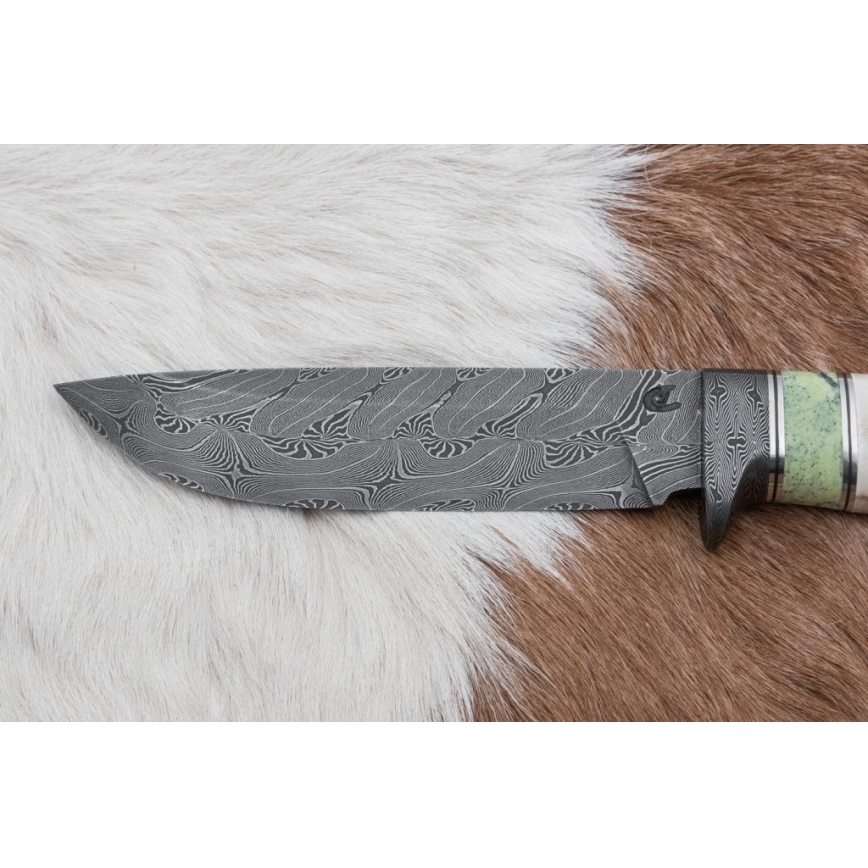 Ekskluzivni damask nož 13 cm serpentinit/rog irvasa