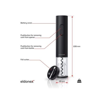 ELDONEX EWO-2100-BK - Električni otvarač za flaše 4xAA crno