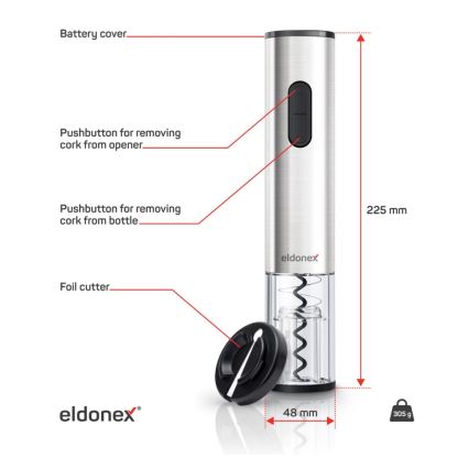 ELDONEX EWO-2200-SL - Električni otvarač za flaše 4xAA mat krom