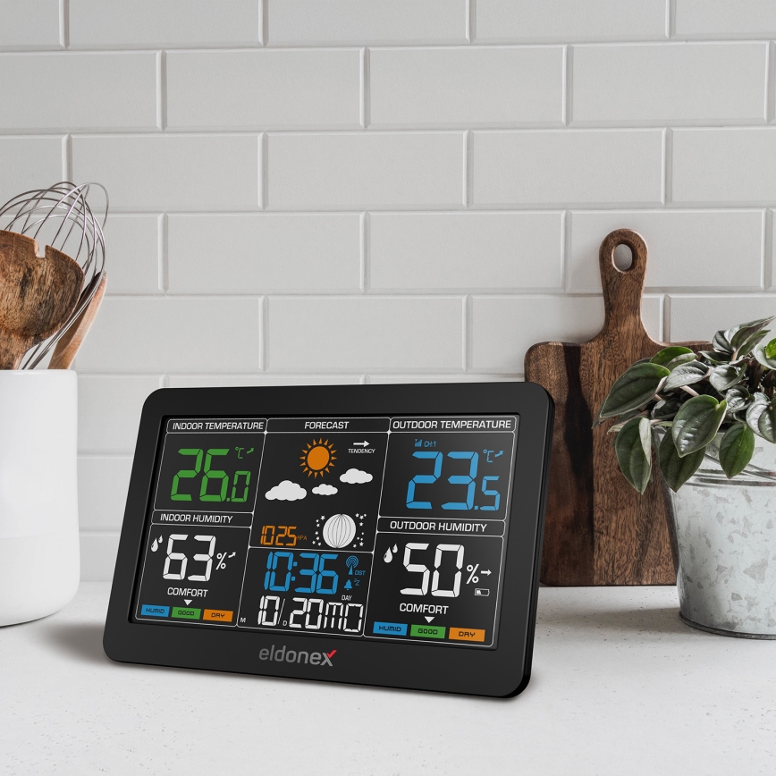 ELDONEX EWS-1010-BK - Meteorološka stanica sa LCD ekranom 2xAAA crno
