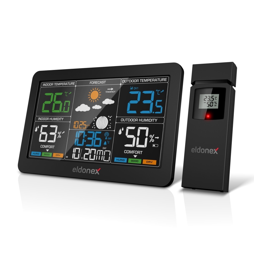 ELDONEX EWS-1010-BK - Meteostanica sa LCD displejem 2xAAA crna
