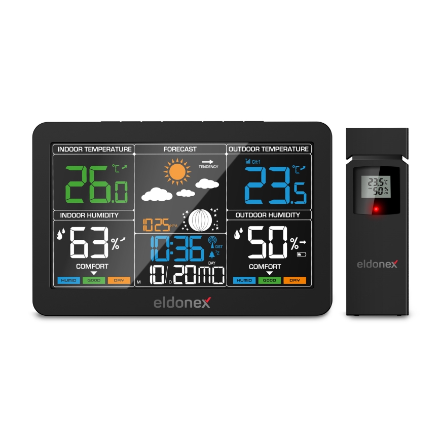 ELDONEX EWS-1010-BK - Meteostanica sa LCD displejem 2xAAA crna