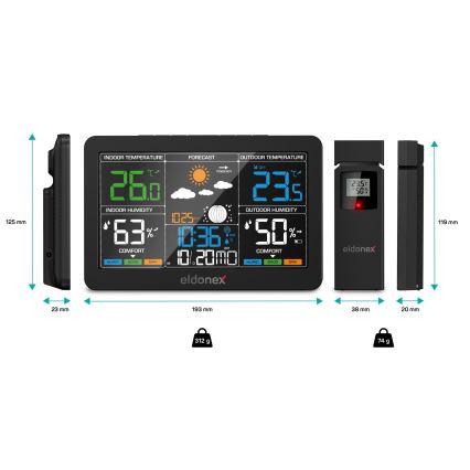 ELDONEX EWS-1010-BK - Meteostanica sa LCD displejem 2xAAA crna