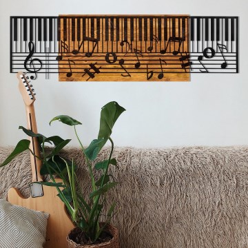 Elegantna zidna dekoracija 100x30 cm – klavir, drvo/metal