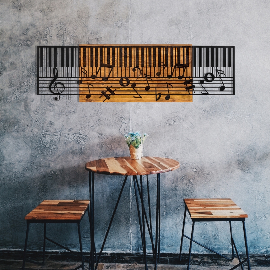 Elegantna zidna dekoracija 100x30 cm – klavir, drvo/metal