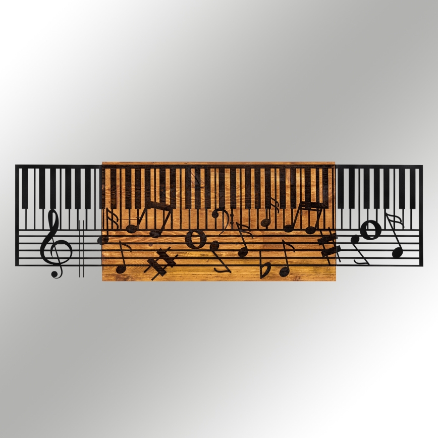 Elegantna zidna dekoracija 100x30 cm – klavir, drvo/metal