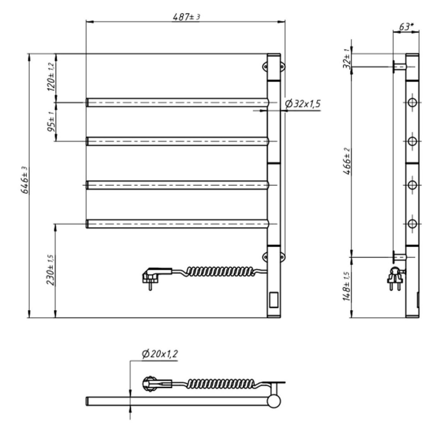 Električno okretno sušilo za peškire sa termostatom ARABESQUE 150W/230V 64,6 cm IP44 crno