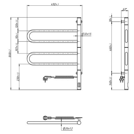 Električno okretno sušilo za peškire sa termostatom FOUETTE 128W/230V 64,6 cm IP44 bela