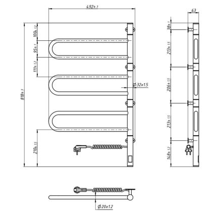 Električno okretno sušilo za peškire sa termostatom FOUETTE 185W/230V 81,8 cm IP44 crno