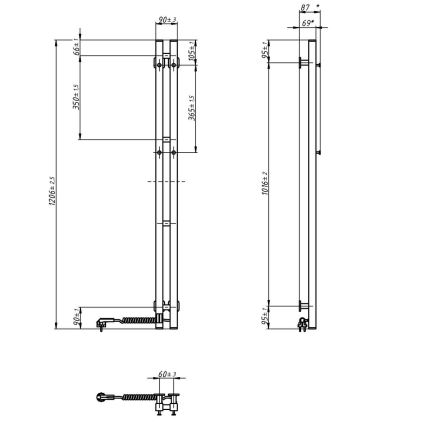 Električno sušilo za peškire sa termostatom SILOUETTE 187W/230V 120,6 cm IP44 crno desna uglast