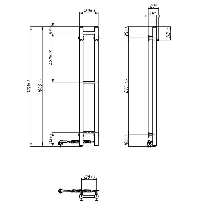 Električno sušilo za peškire SILOUETTE 187W/230V 101,1 cm IP44 bela desna okrugli