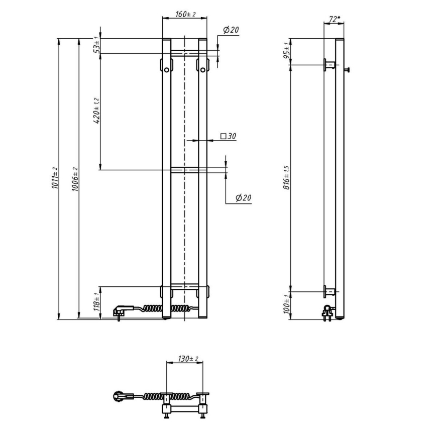 Električno sušilo za peškire SILOUETTE 187W/230V 101,1 cm IP44 crno desna uglast