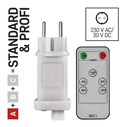 Izvor napajanja za povezive božićne lampice 230V IP44 + Daljinski upravljač