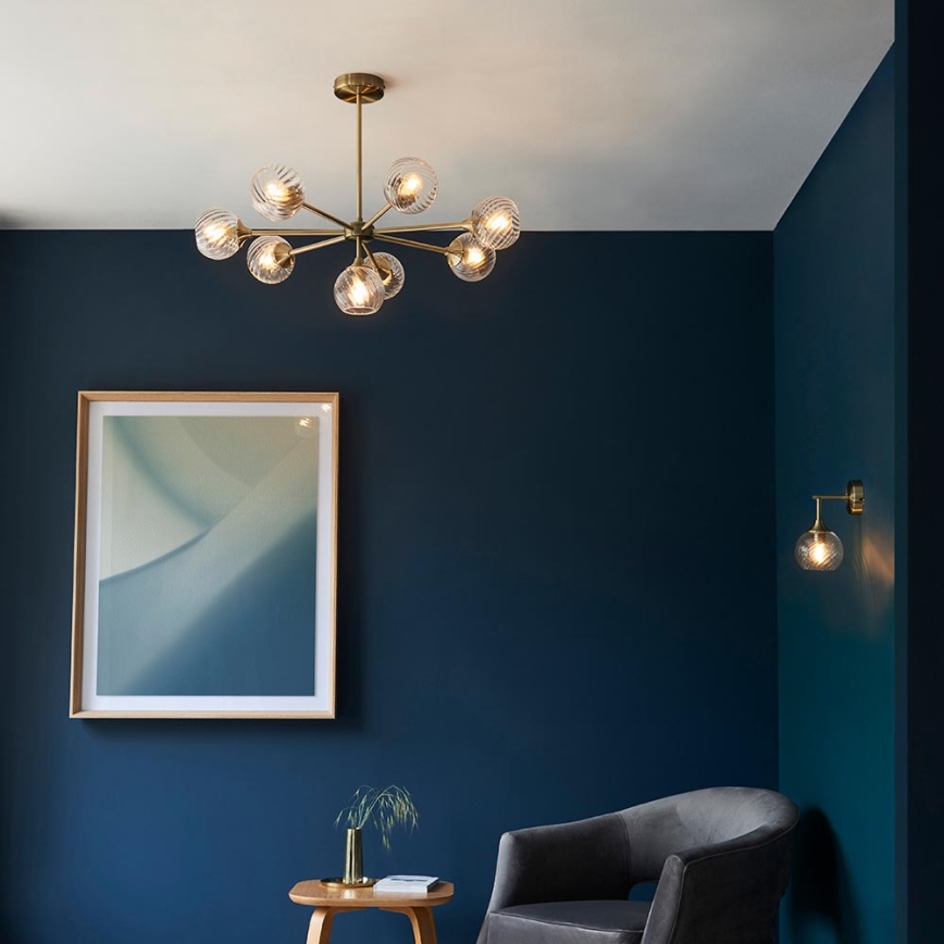 Endon 103172 - Luster na štapu ALLEGRA 8xE14/7W/230V mesing/prozirno