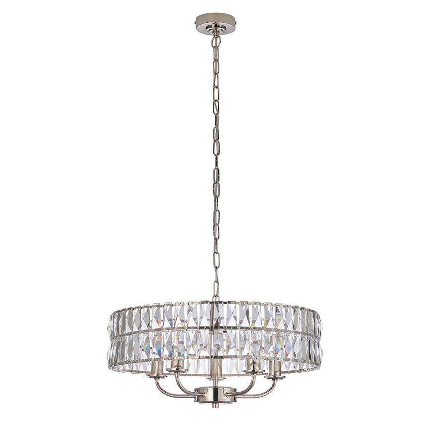 Endon 104467 - Luster na lancu CLIFTON 5xE14/6W/230V prečnik 50,5 cm sjajni hrom/prozirno