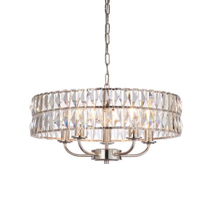 Endon 104467 - Luster na lancu CLIFTON 5xE14/6W/230V prečnik 50,5 cm sjajni hrom/prozirno