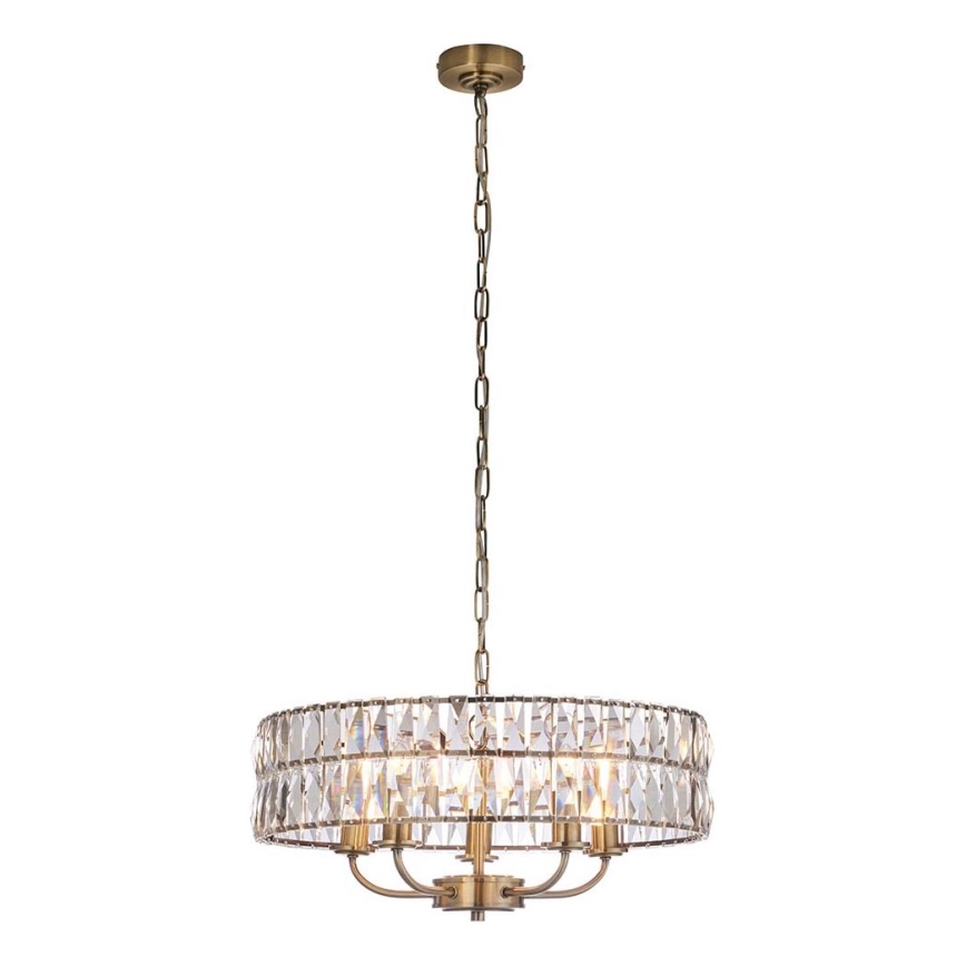 Endon 106244 - Luster na lancu CLIFTON 5xE14/6W/230V prečnik 50,5 cm mesing/prozirno