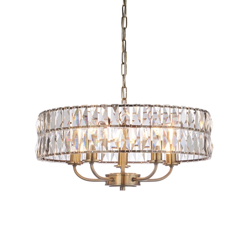 Endon 106244 - Luster na lancu CLIFTON 5xE14/6W/230V prečnik 50,5 cm mesing/prozirno