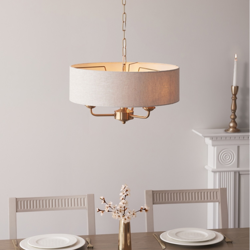 Endon 110723 - Luster na lancu HIGHCLERE 3xE14/40W/230V bež/mesing