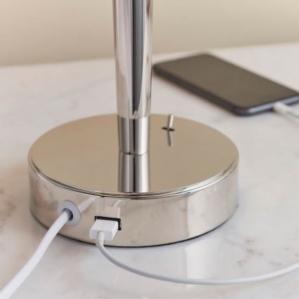 Endon 72175 - Stona lampa sa USB portom SYON 1xE14/40W/230V sjajni hrom/bež