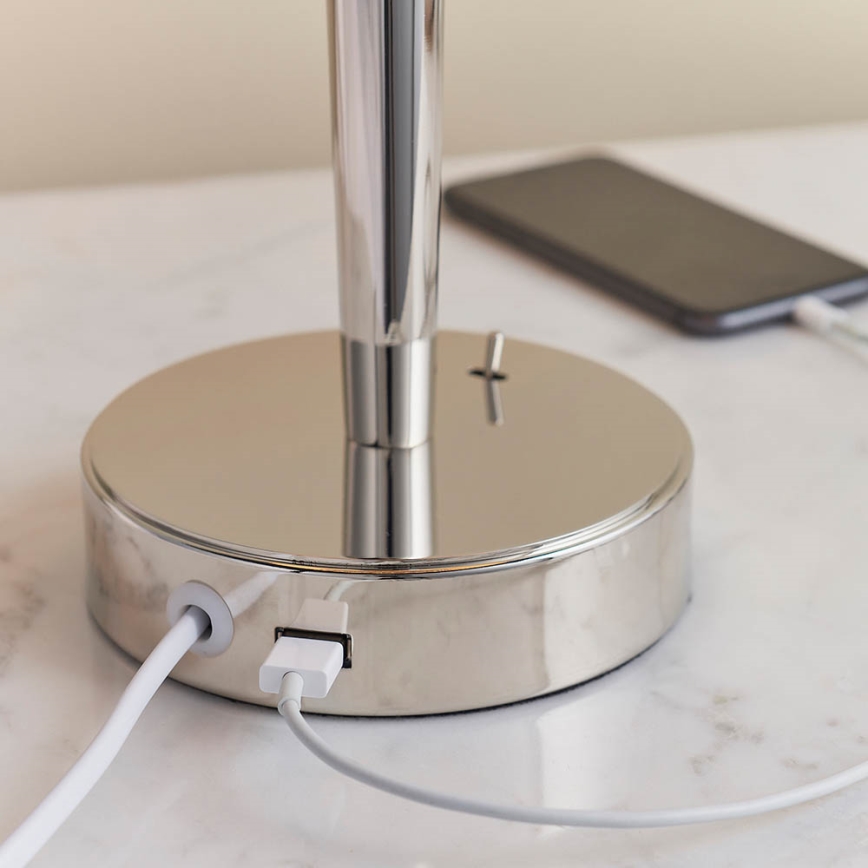 Endon 72175 - Stona lampa sa USB portom SYON 1xE14/40W/230V sjajni hrom/bež