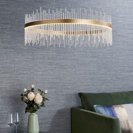 Endon 81908 - prigušiva LED luster na sajli ADRIEL LED/58W/230V 3000K, prečnik 70 cm, zlatna/prozirna