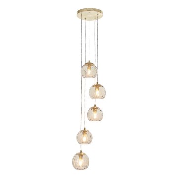 Endon 91972 - Luster na sajli DIMPLE 5xE14/7W/230V zlatna/zadimljeno bež