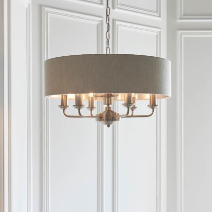 Endon 94357 - Luster na lancu HIGHCLERE 6xE14/40W/230V, prečnika 55 cm, bež/matni hrom