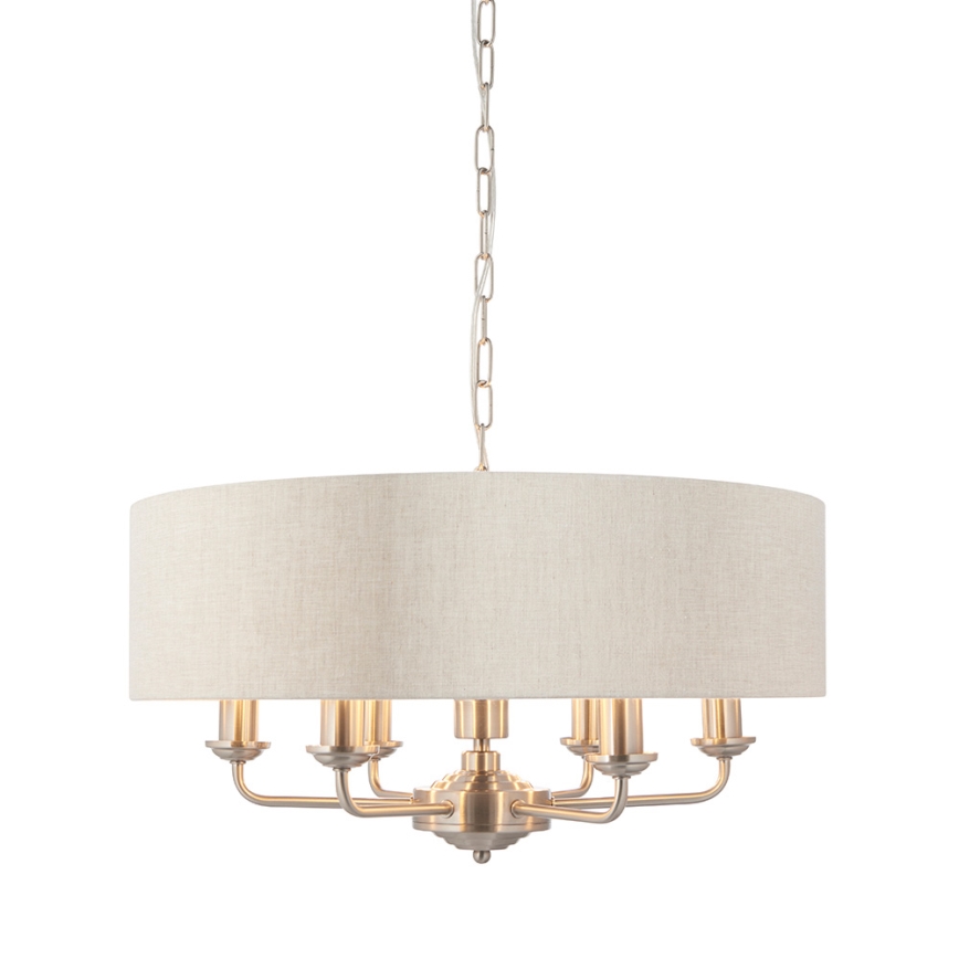 Endon 94357 - Luster na lancu HIGHCLERE 6xE14/40W/230V, prečnika 55 cm, bež/matni hrom