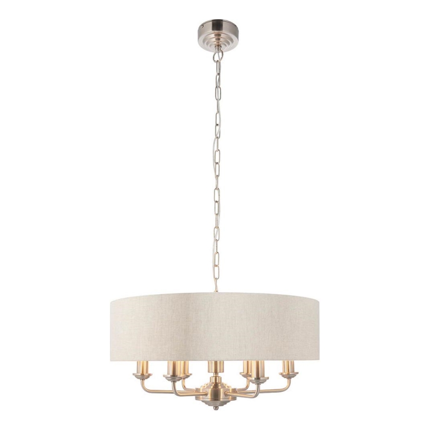 Endon 94357 - Luster na lancu HIGHCLERE 6xE14/40W/230V, prečnika 55 cm, bež/matni hrom