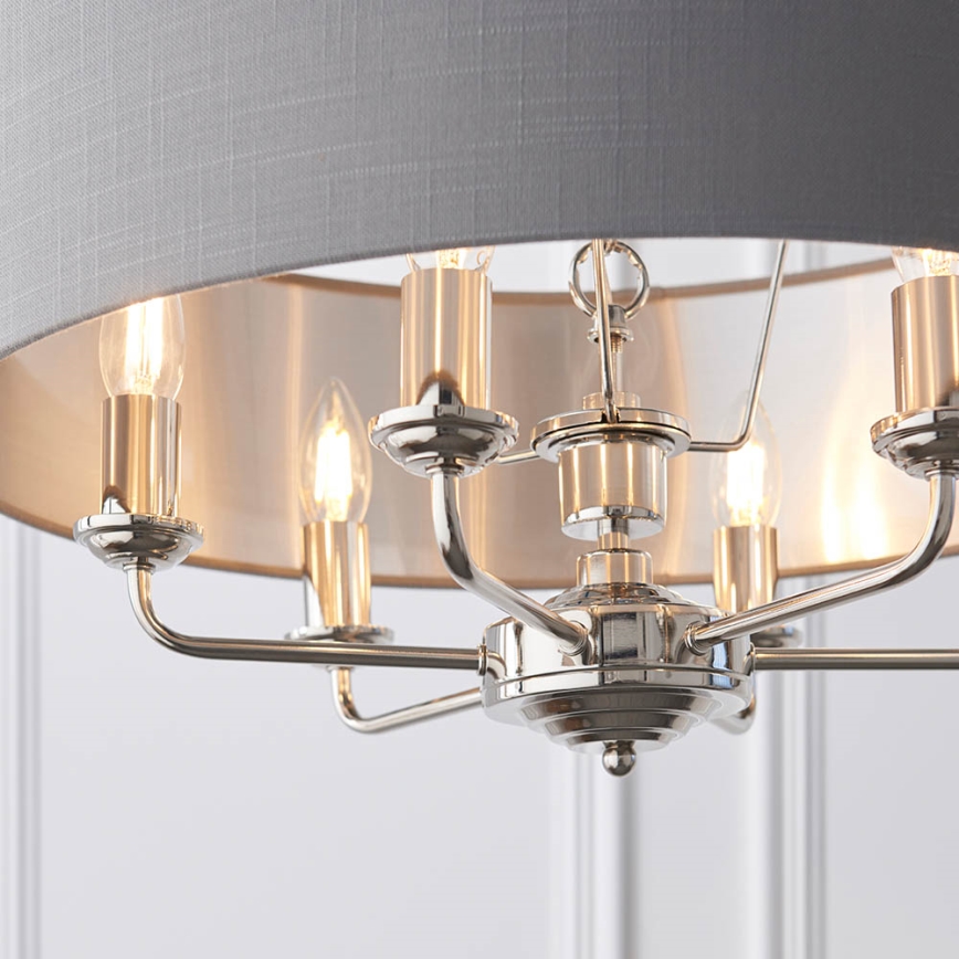 Endon 94373 - Luster na lancu HIGHCLERE 6xE14/40W/230V sivo/sjajni krom