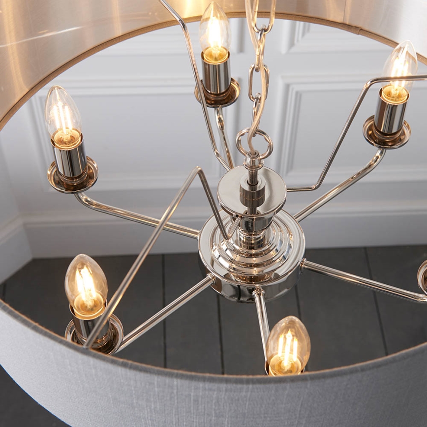 Endon 94373 - Luster na lancu HIGHCLERE 6xE14/40W/230V sivo/sjajni krom