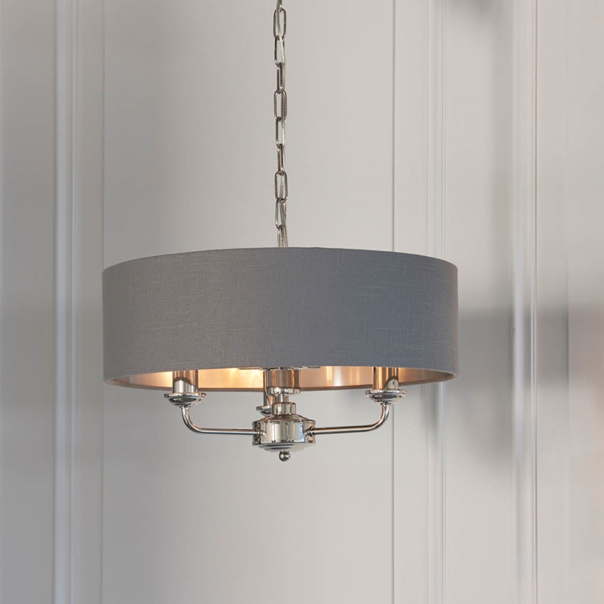 Endon 94377 - Luster na lancu HIGHCLERE 3xE14/40W/230V sivo/sjajni krom