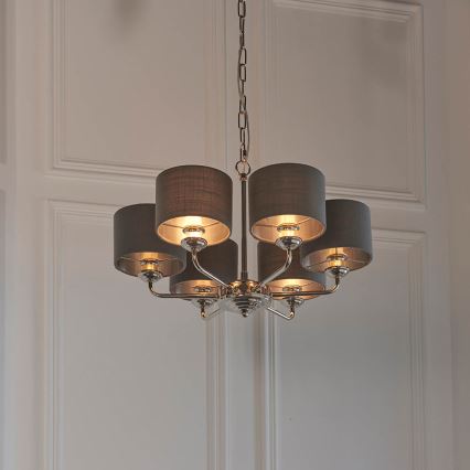 Endon 94381 - Luster na lancu HIGHCLERE 6xE14/28W/230V sivo/sjajni krom
