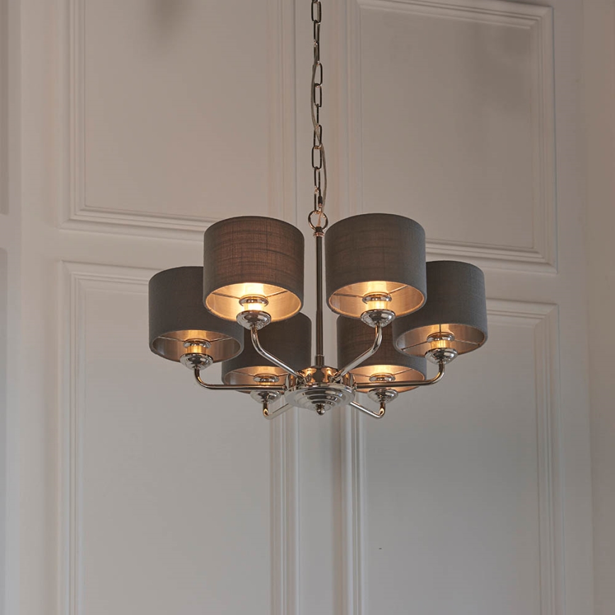 Endon 94381 - Luster na lancu HIGHCLERE 6xE14/28W/230V sivo/sjajni krom