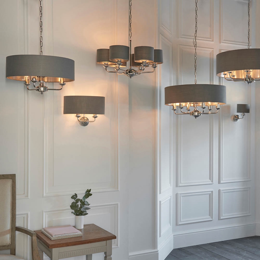 Endon 94381 - Luster na lancu HIGHCLERE 6xE14/28W/230V sivo/sjajni krom