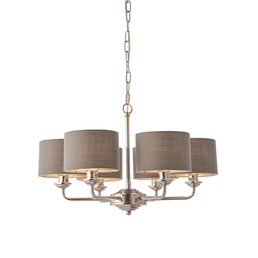 Endon 94381 - Luster na lancu HIGHCLERE 6xE14/28W/230V sivo/sjajni krom