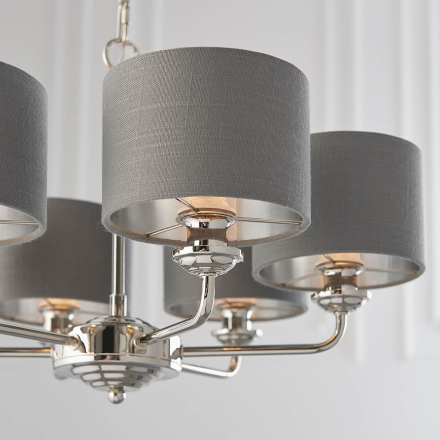 Endon 94381 - Luster na lancu HIGHCLERE 6xE14/28W/230V sivo/sjajni krom