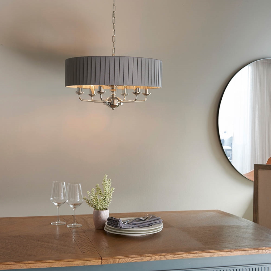 Endon 94397 - Luster na lancu HIGHCLERE 6xE14/40W/230V sivo/sjajni krom