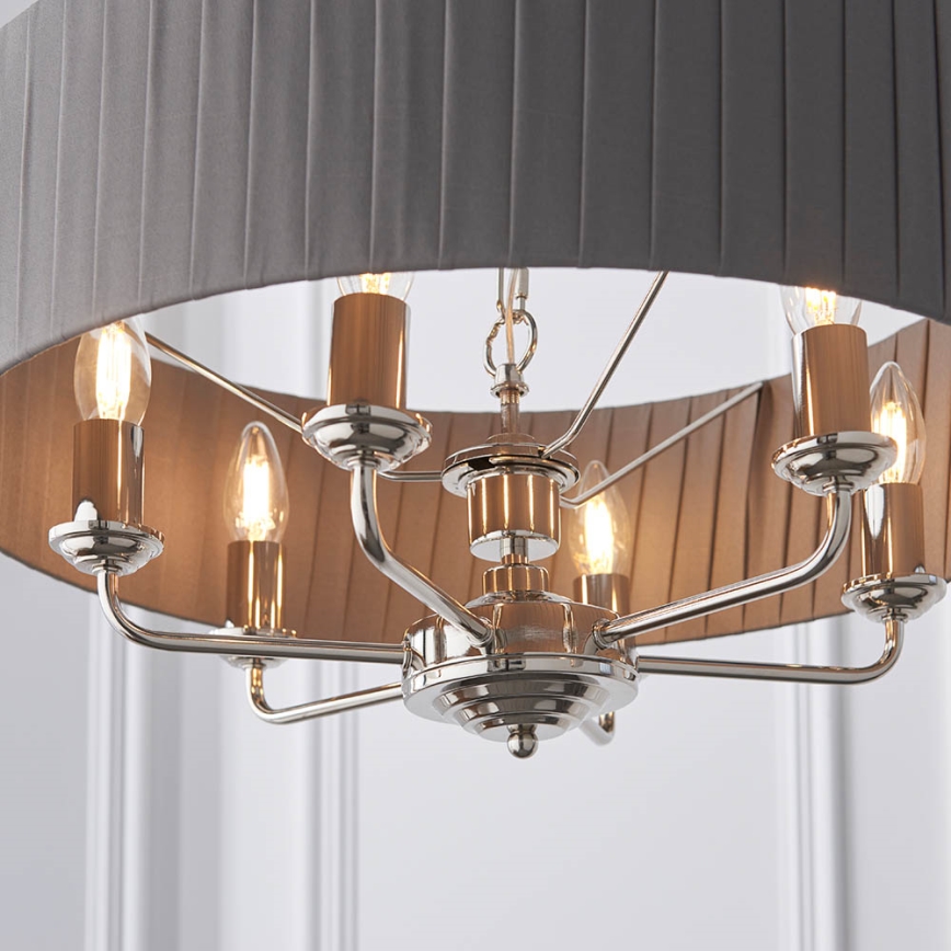 Endon 94397 - Luster na lancu HIGHCLERE 6xE14/40W/230V sivo/sjajni krom
