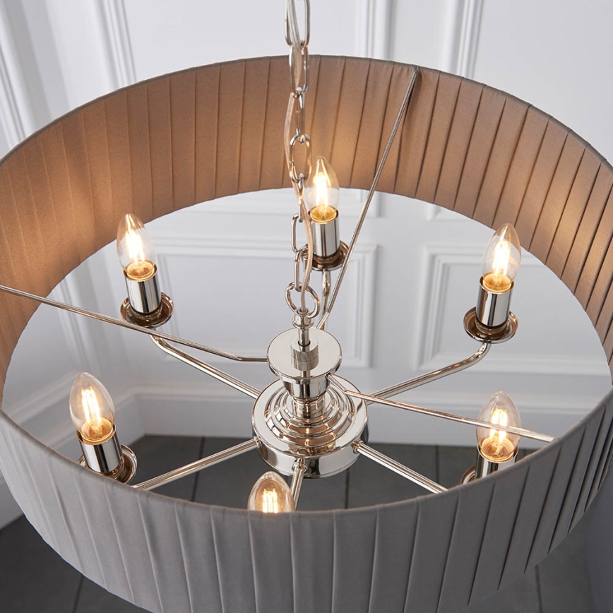 Endon 94397 - Luster na lancu HIGHCLERE 6xE14/40W/230V sivo/sjajni krom