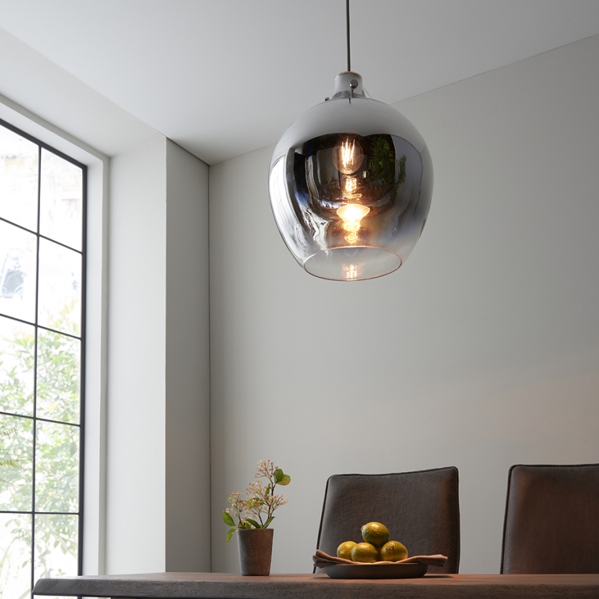 Endon 96442 - Luster na sajli PANTHER 1xE27/10W/230V, sjajni hrom / zadimljeno staklo