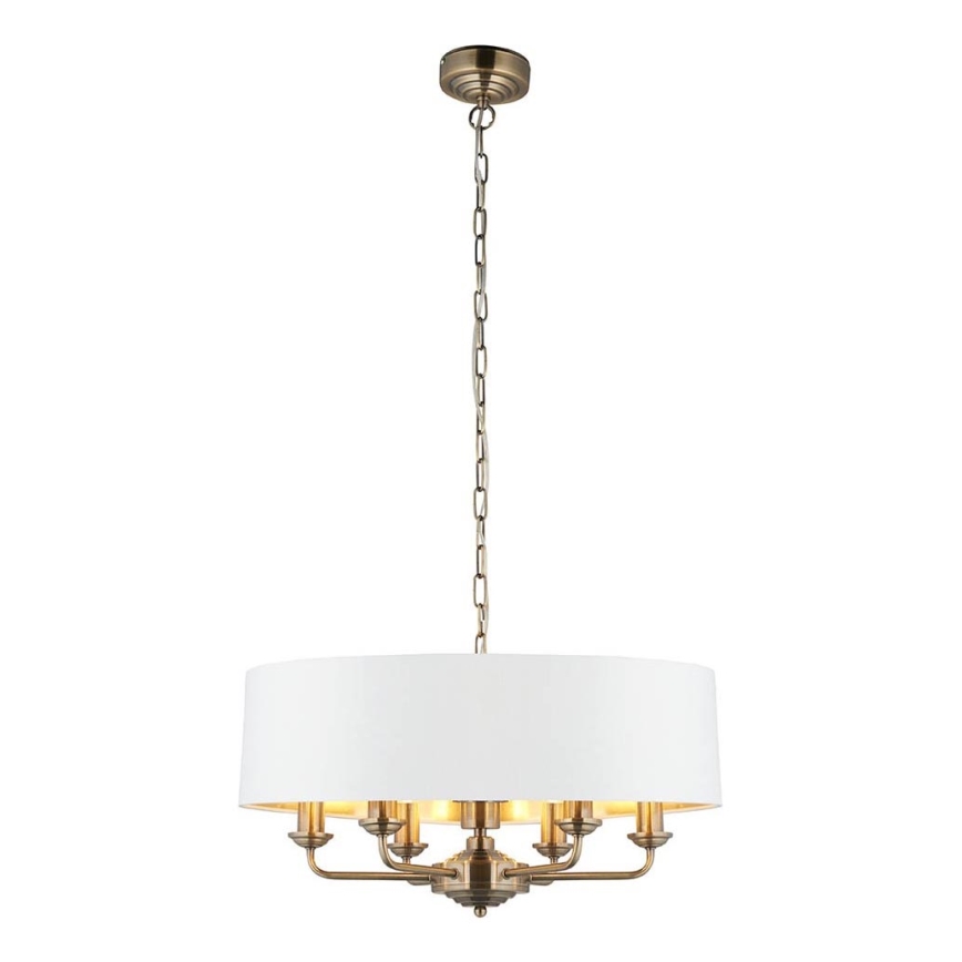 Endon 98933 - Luster na lancu HIGHCLERE 6xE14/40W/230V bela/mesing, prečnik 55 cm
