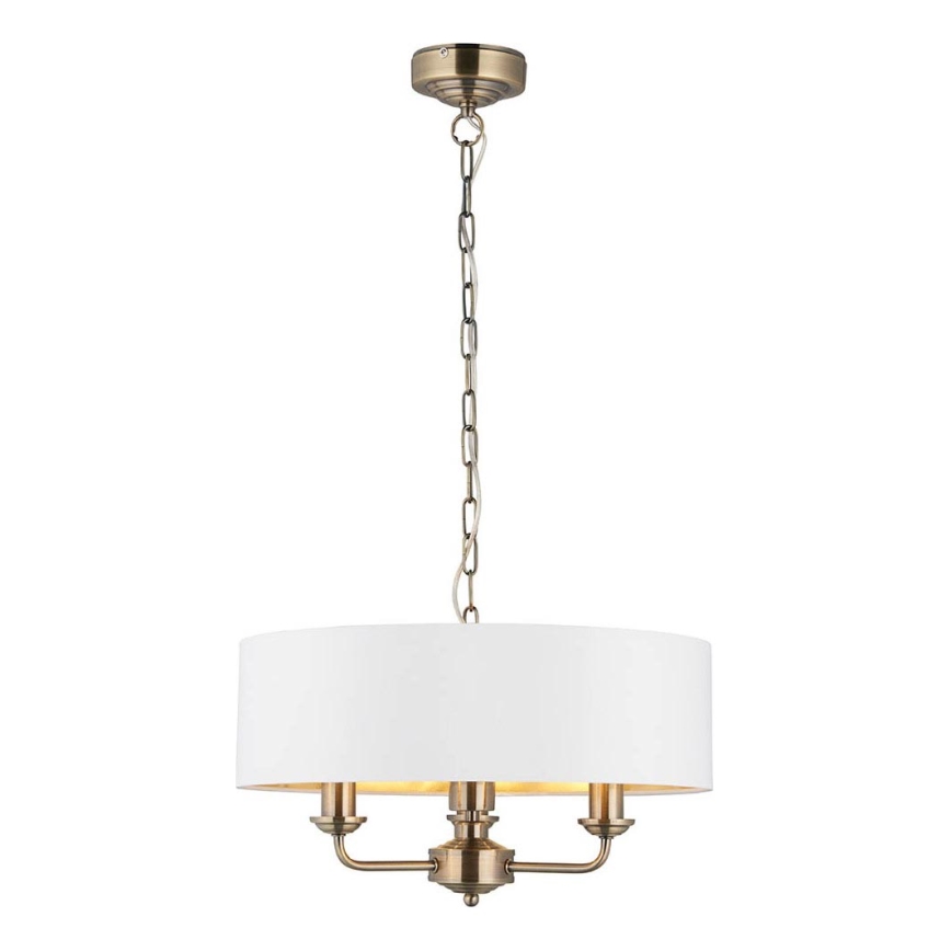 Endon 98934 - Luster na lancu HIGHCLERE 3xE14/40W/230V bela/mesing prečnik 45 cm